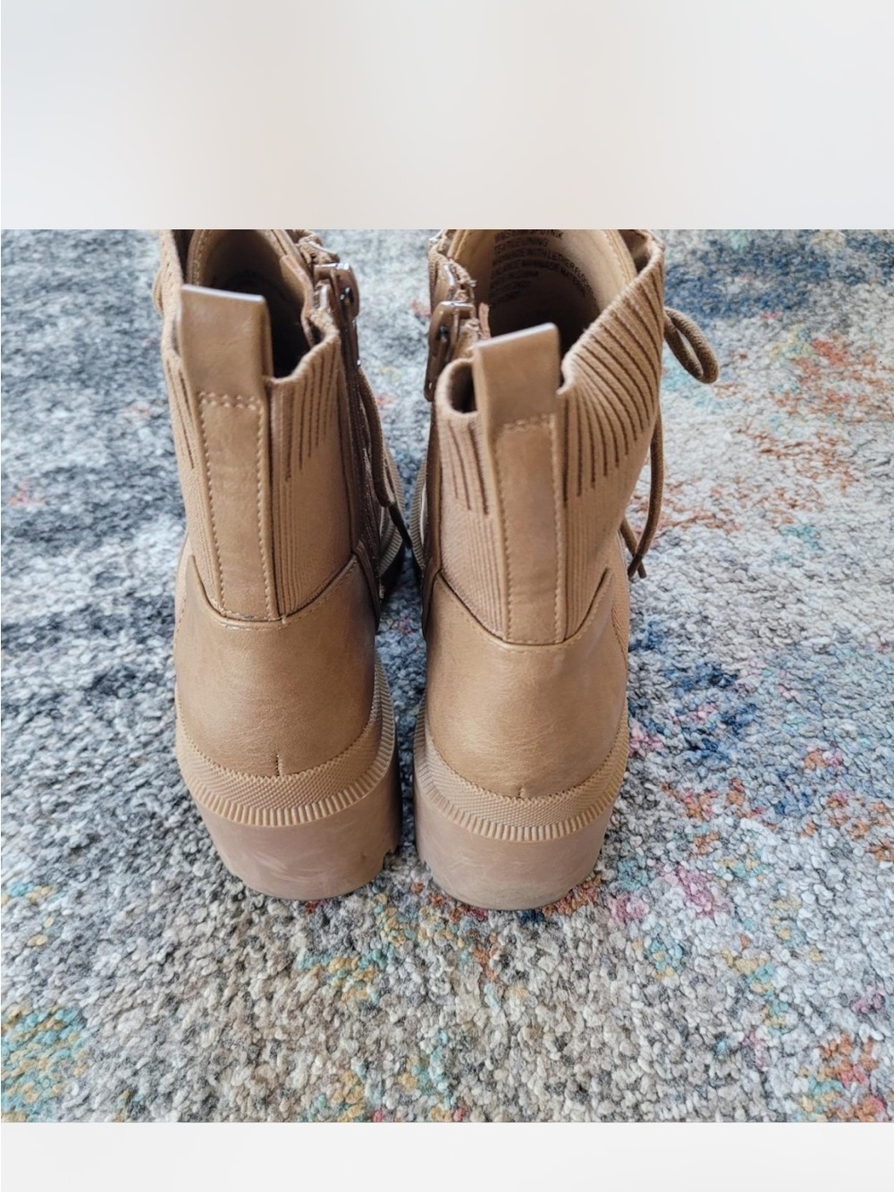 Women’s Lace-Up Chunky Combat Boots - Tan - Picture 4 of 4